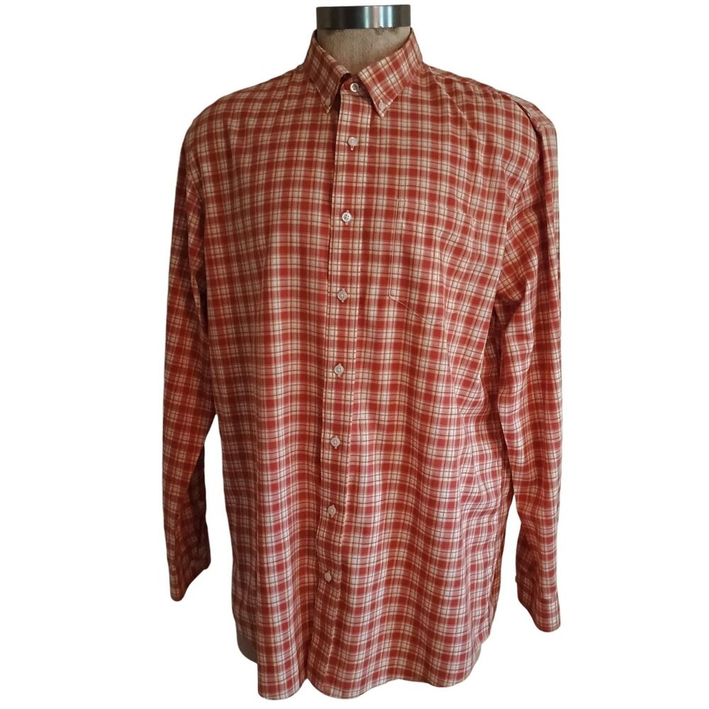 LL Bean Shirt Mens XL Tall Slightly Fitted Rust Red Plaid Cotton